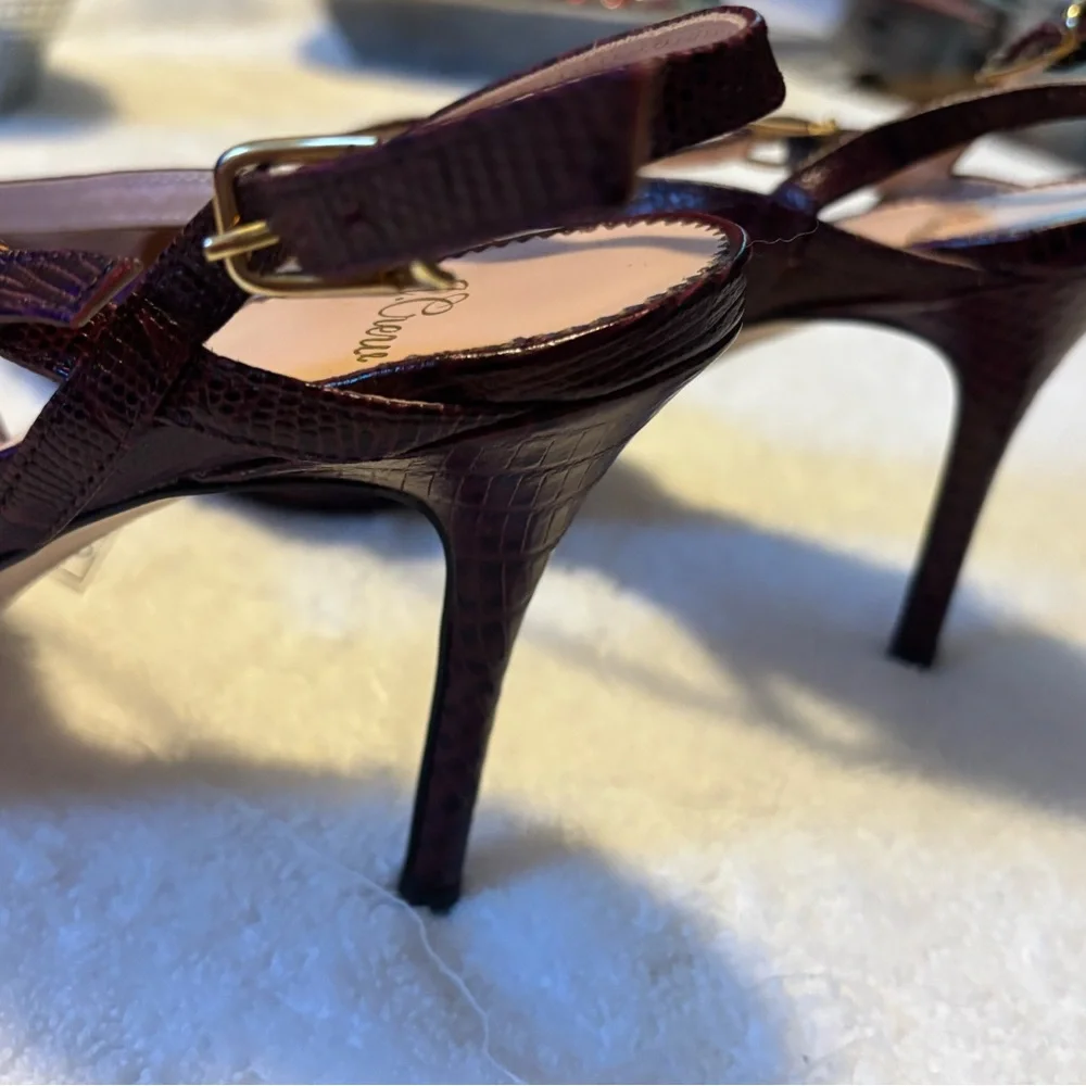 J. Crew Burgundy Textured Leather Slingback Heels
